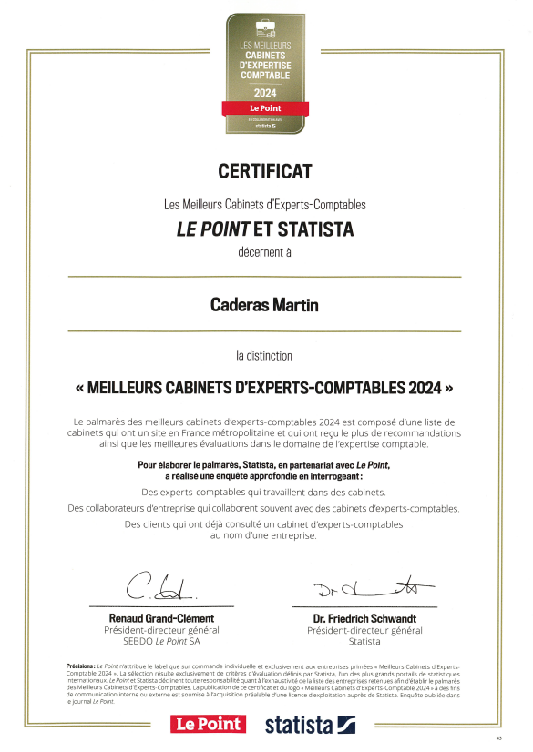 Caderas Martin figure au palmarès des meilleurs cabinets d’expertise comptable 
du magazine Le Point en collaboration avec Statista