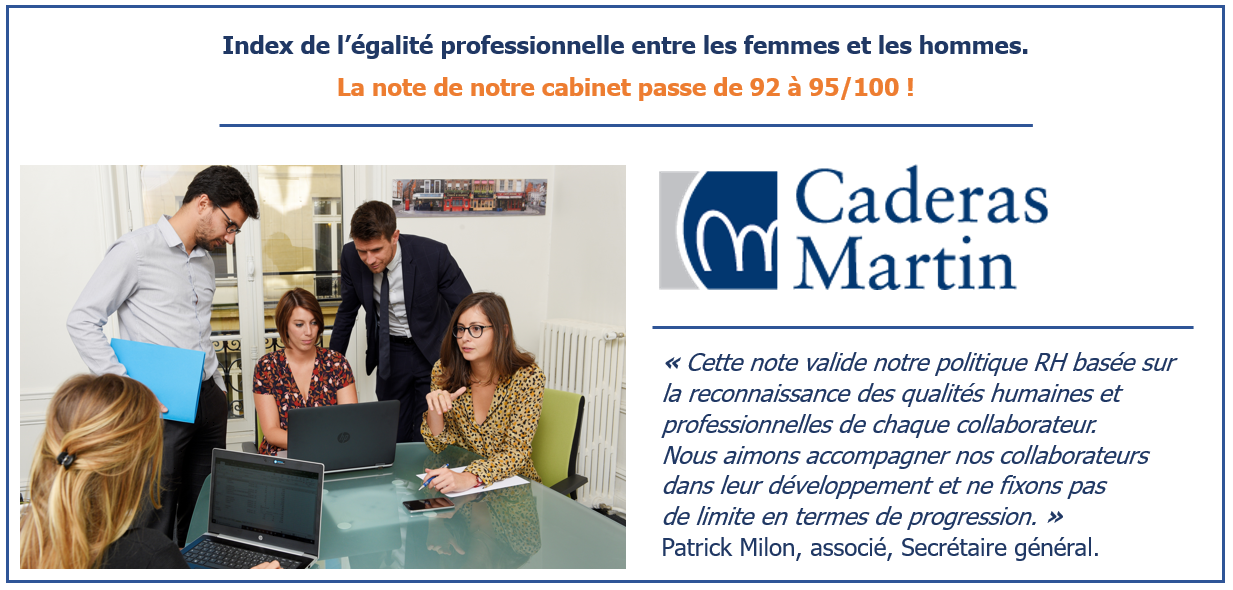 Index de l’égalité professionnelle entre les femmes et les hommes, la note de Caderas Martin passe de 92 à 95/100 !
